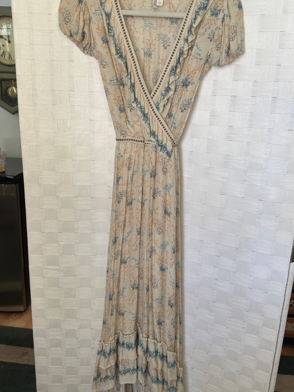 Chelsea & Violet Beige Maxi Dress with Blue and Tan Floral Print